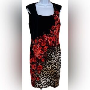 Cache Floral and Leopard Print ,Square neck Dress